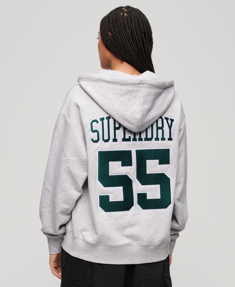 college logo boyfriend zip hoodie in cadet grey marl