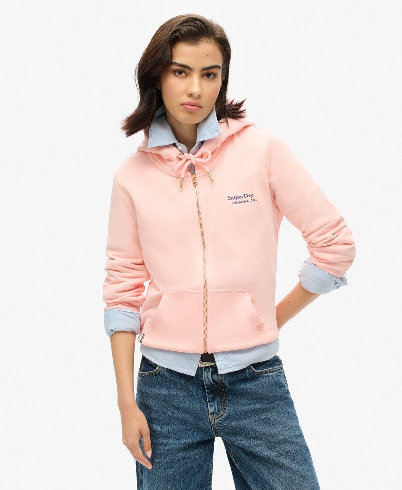 essential logo zip hoodie in pale rose pink