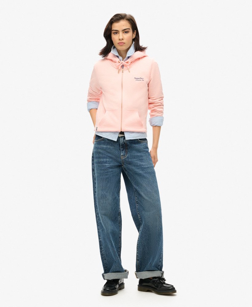 essential logo zip hoodie in pale rose pink