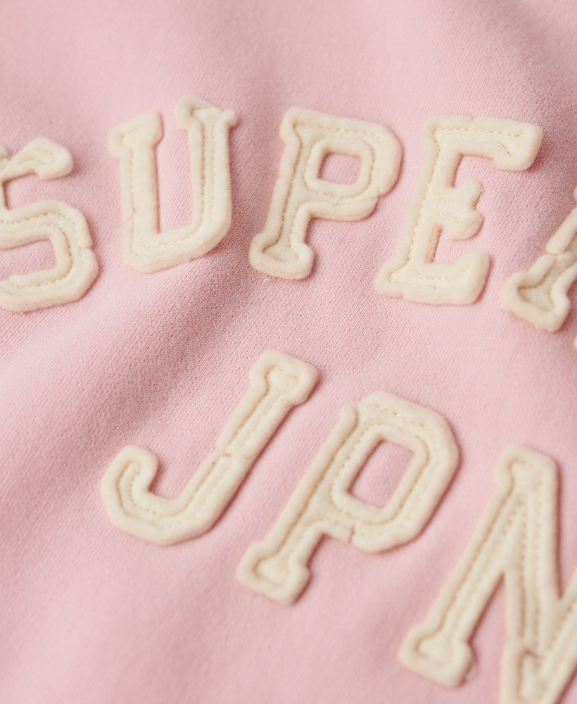 appliqué sportieve losse sweater in romantisch roze.