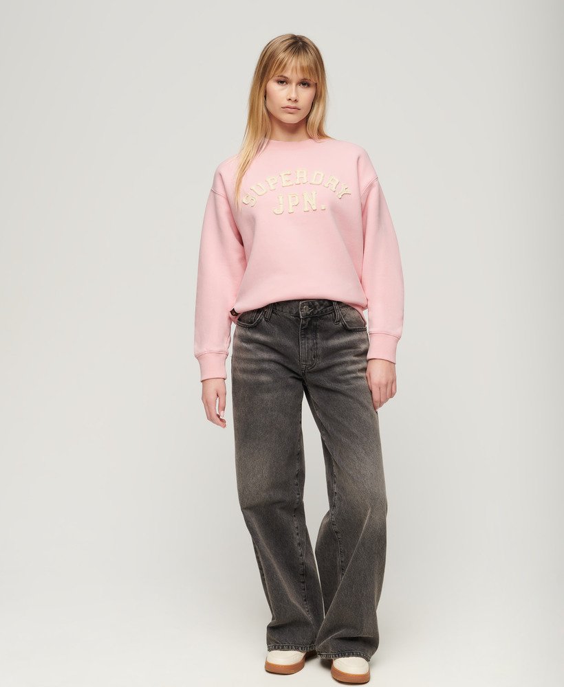 appliqué sportieve losse sweater in romantisch roze.