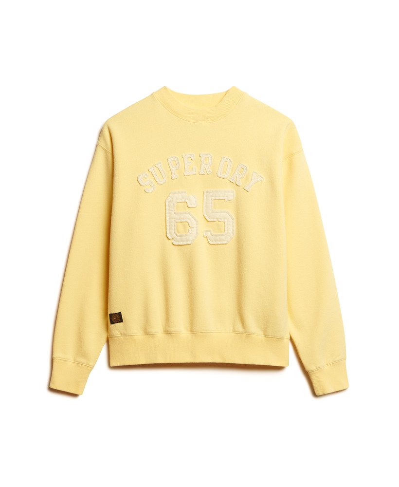 sportieve losse sweater met applicaties in lichtgeel