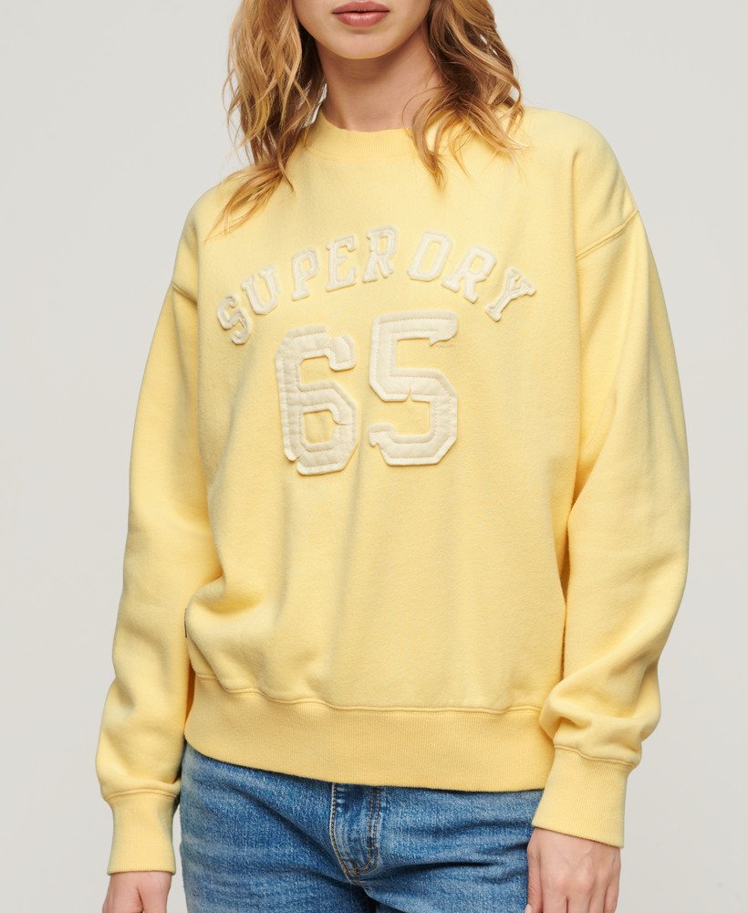 sportieve losse sweater met applicaties in lichtgeel