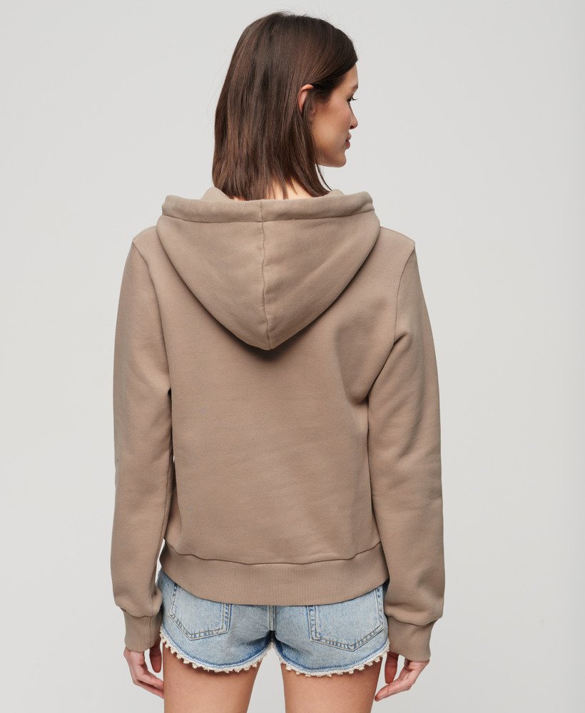 metallic vintage logo-hoodie in diepbeige slubstof