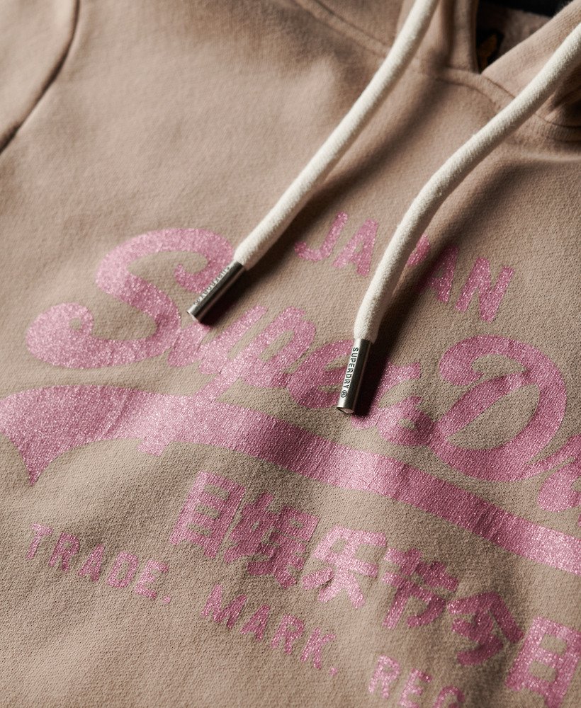 metallic vintage logo-hoodie in diepbeige slubstof