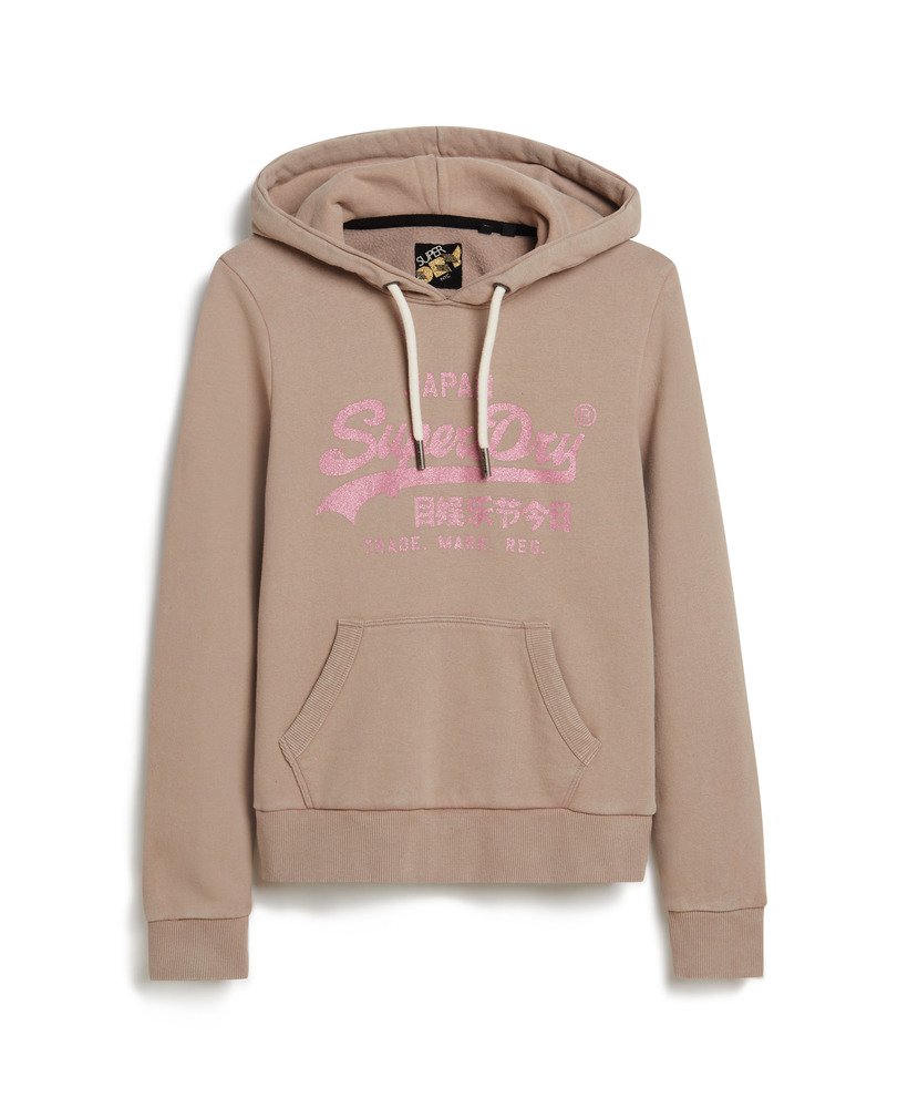 metallic vintage logo-hoodie in diepbeige slubstof