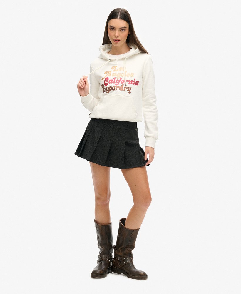 retro hoodie met glitterlogo in ecru