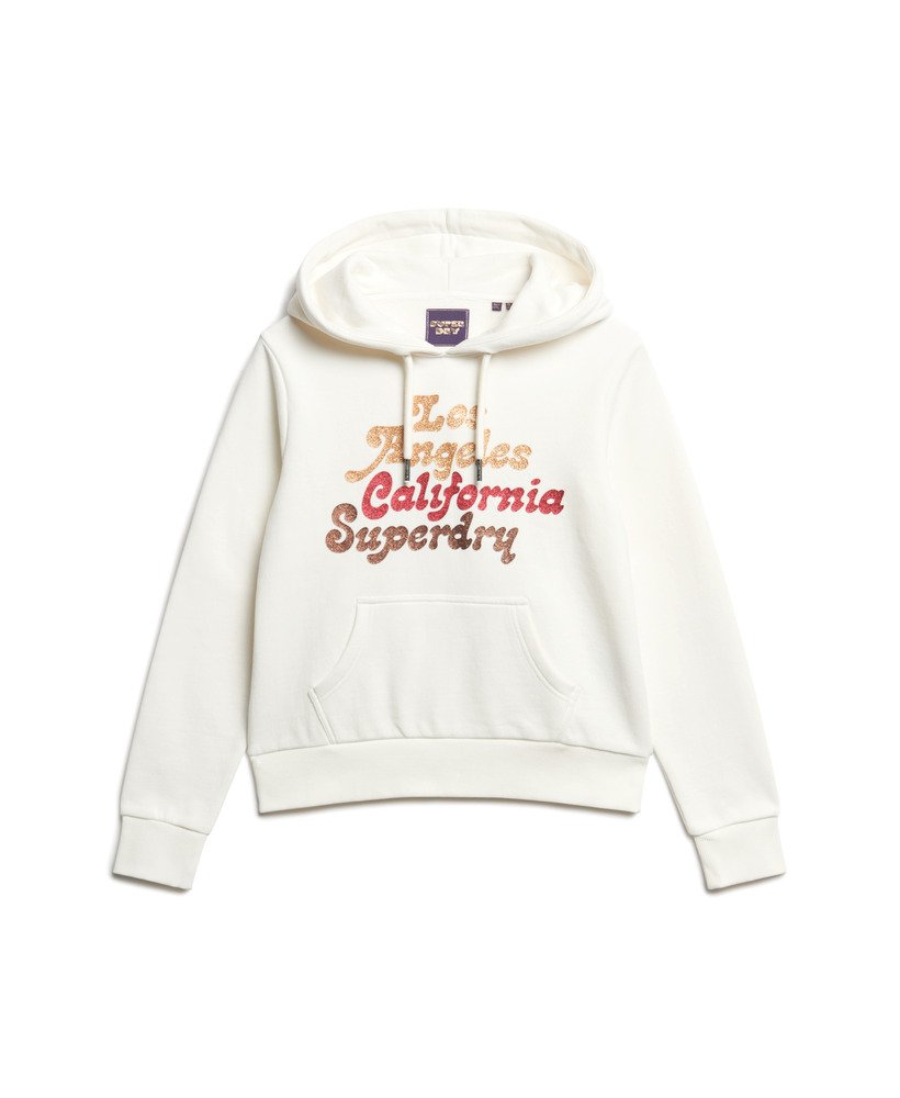 retro hoodie met glitterlogo in ecru