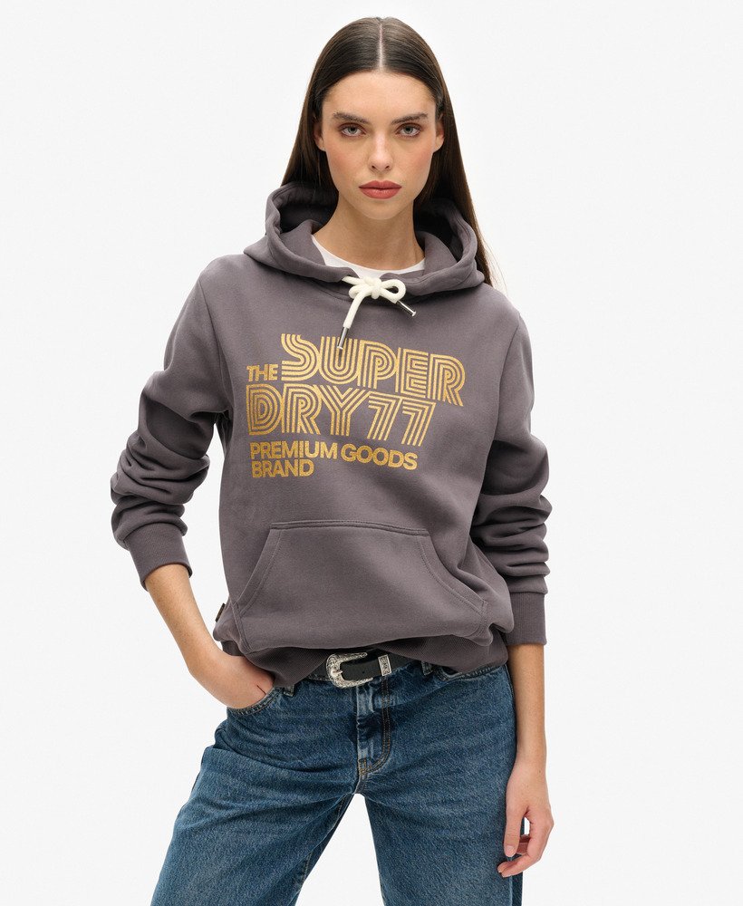 retro hoodie met glitterlogo in donkergrijs.