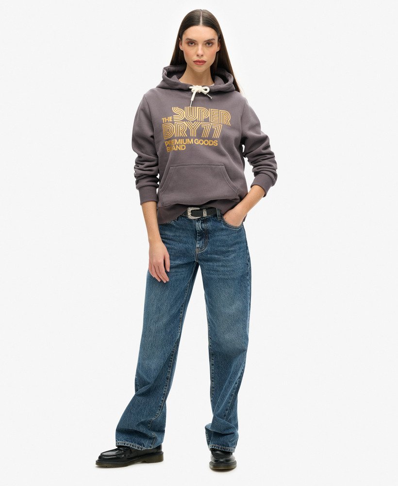 retro hoodie met glitterlogo in donkergrijs.