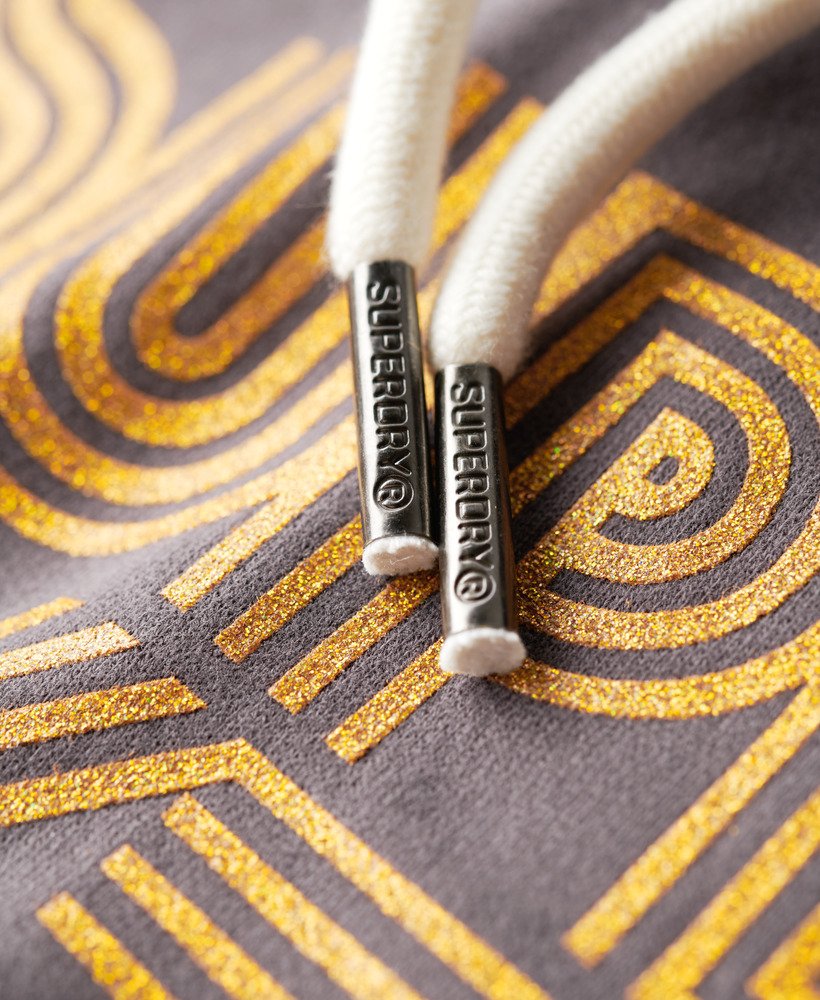retro hoodie met glitterlogo in donkergrijs.