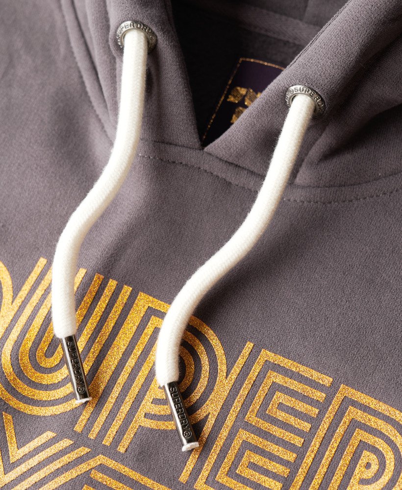 retro hoodie met glitterlogo in donkergrijs.