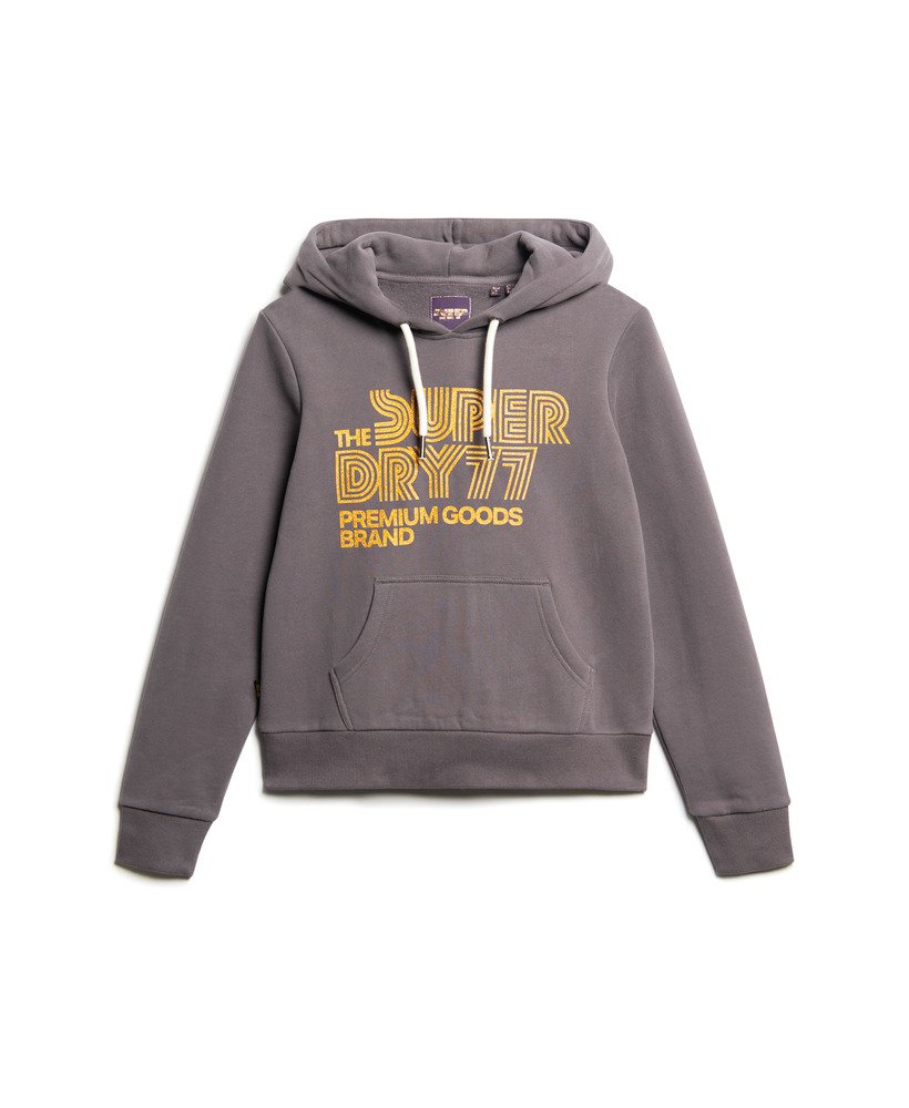 retro hoodie met glitterlogo in donkergrijs.