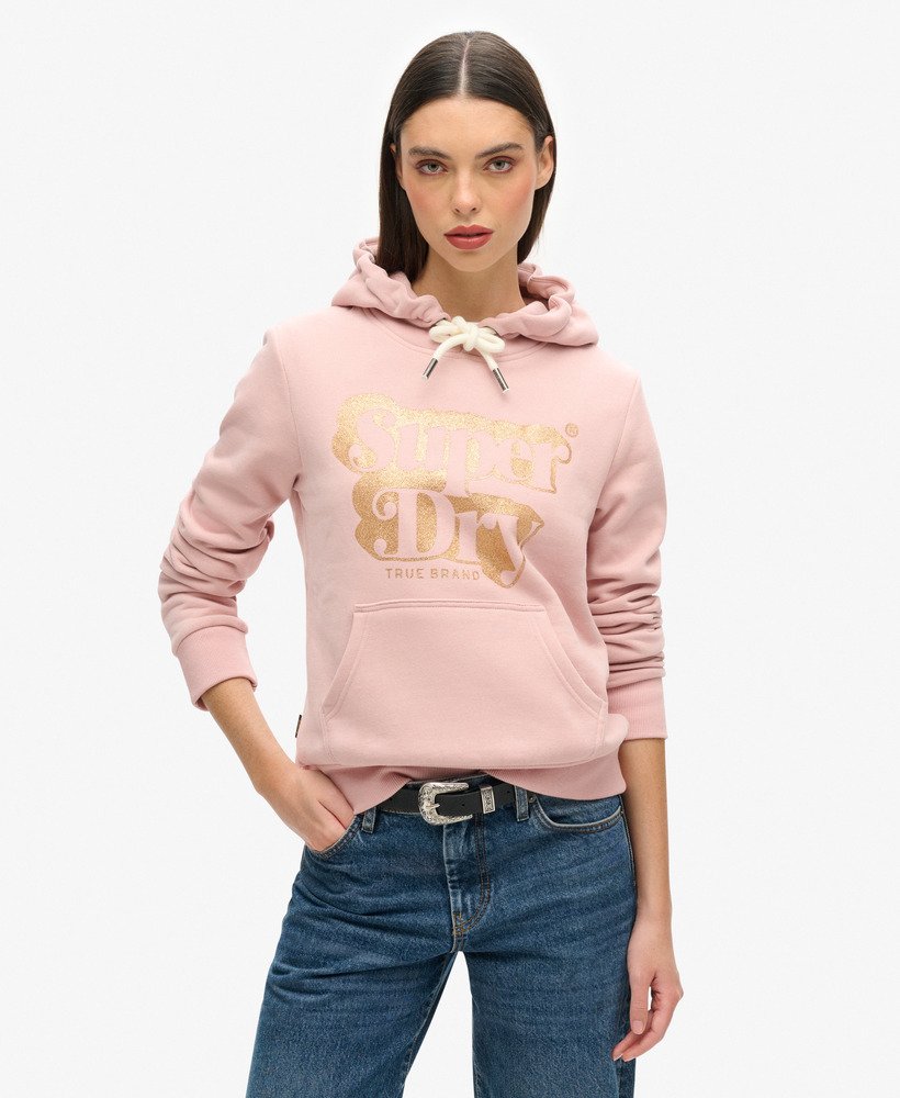 retro hoodie met glitterlogo in vintage blushroze.