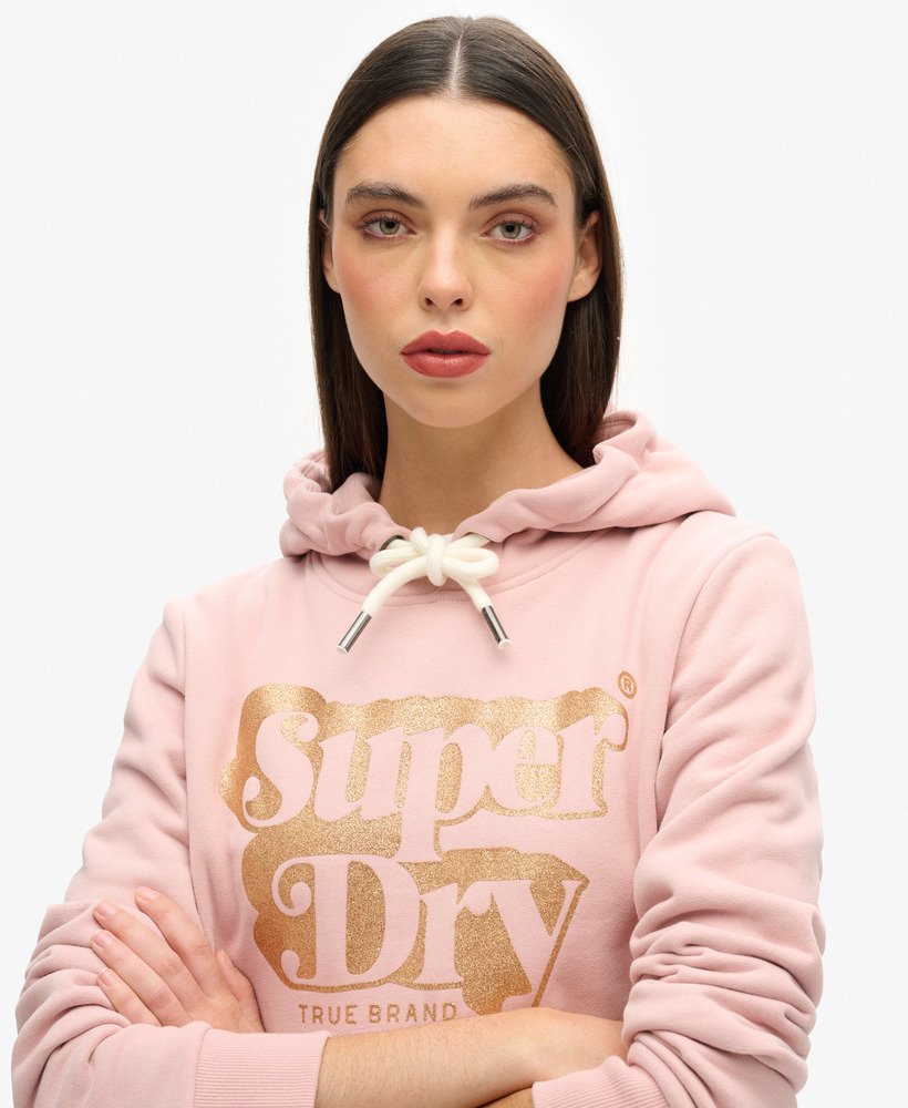 retro hoodie met glitterlogo in vintage blushroze.