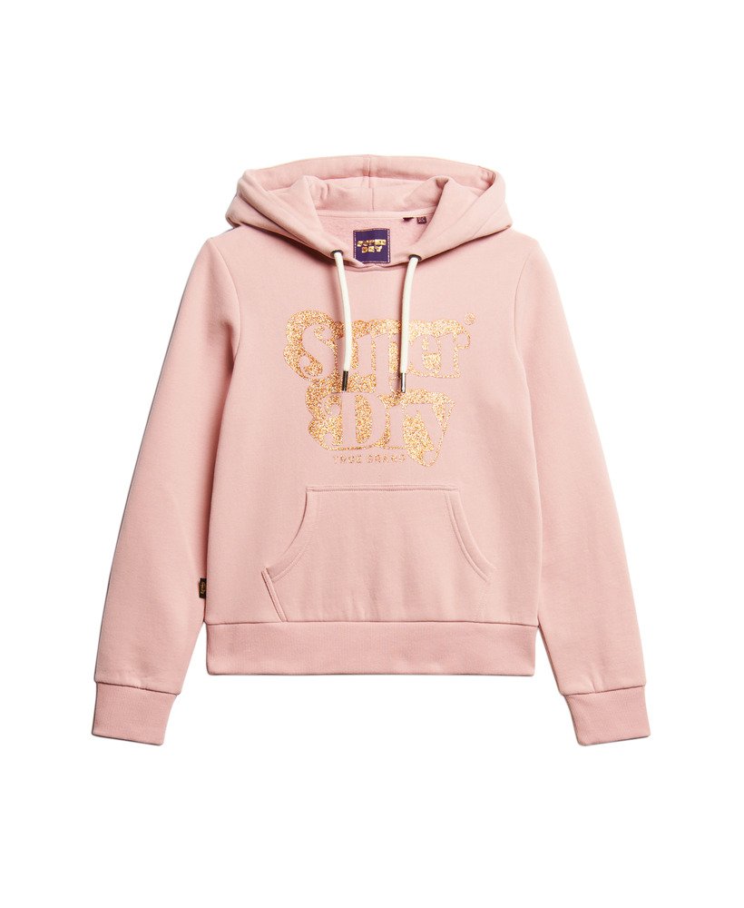 retro hoodie met glitterlogo in vintage blushroze.