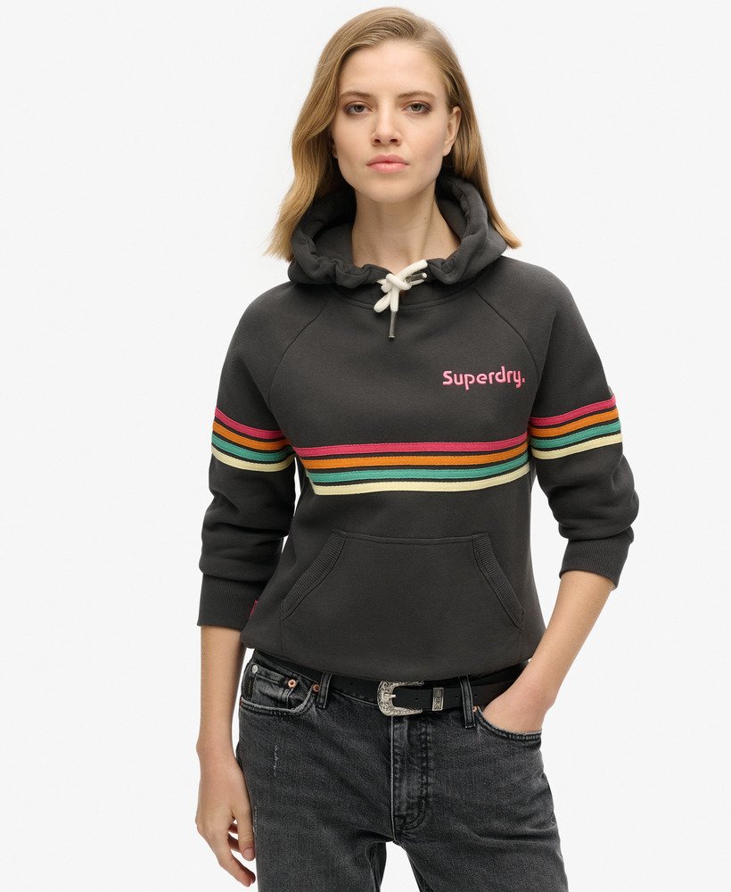 hoodie met regenboogstreeplogo in gewassen zwart