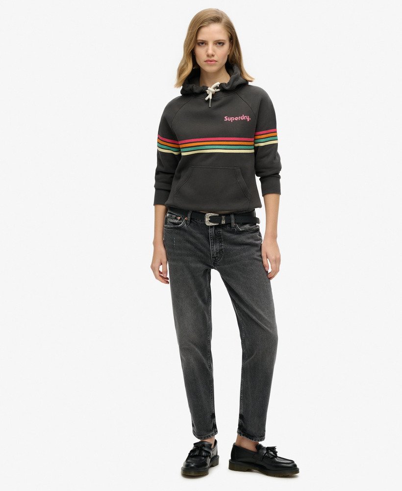 hoodie met regenboogstreeplogo in gewassen zwart