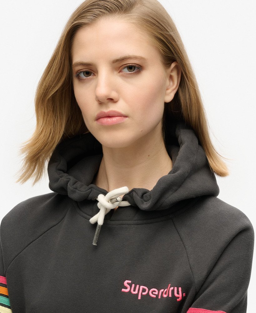hoodie met regenboogstreeplogo in gewassen zwart