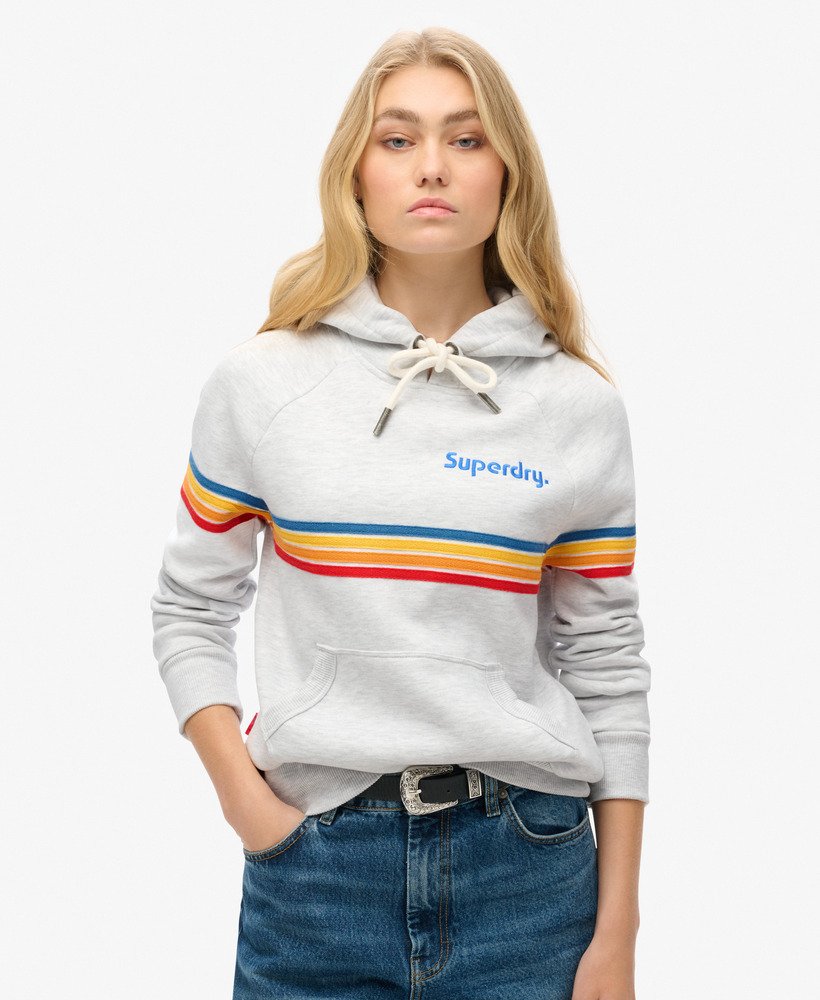 hoodie met regenboogstrepen en logo in ijsgrijs gemêleerd