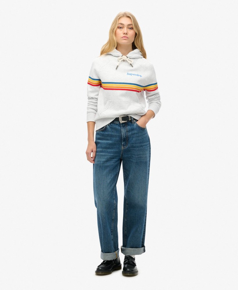 hoodie met regenboogstrepen en logo in ijsgrijs gemêleerd