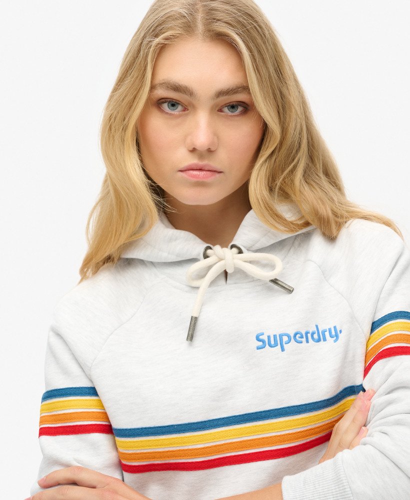hoodie met regenboogstrepen en logo in ijsgrijs gemêleerd