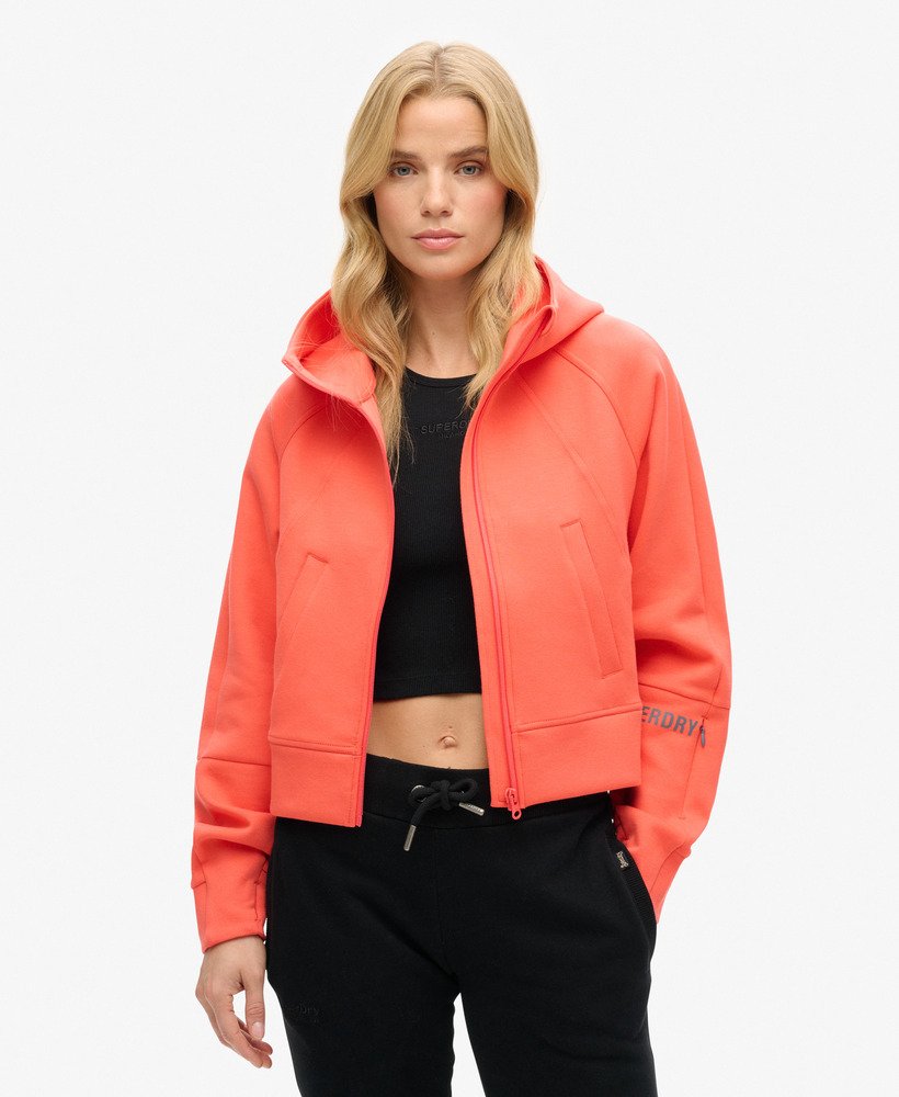 sport tech relaxed zip-hoodie in hot coral
