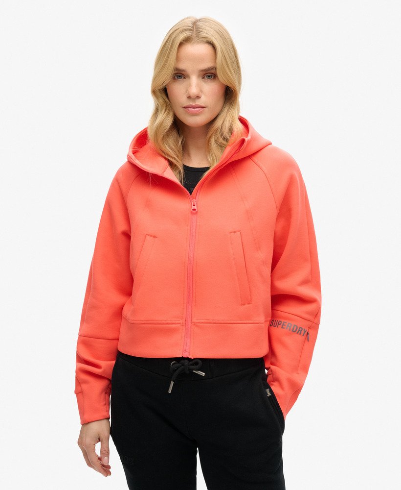 sport tech relaxed zip-hoodie in hot coral