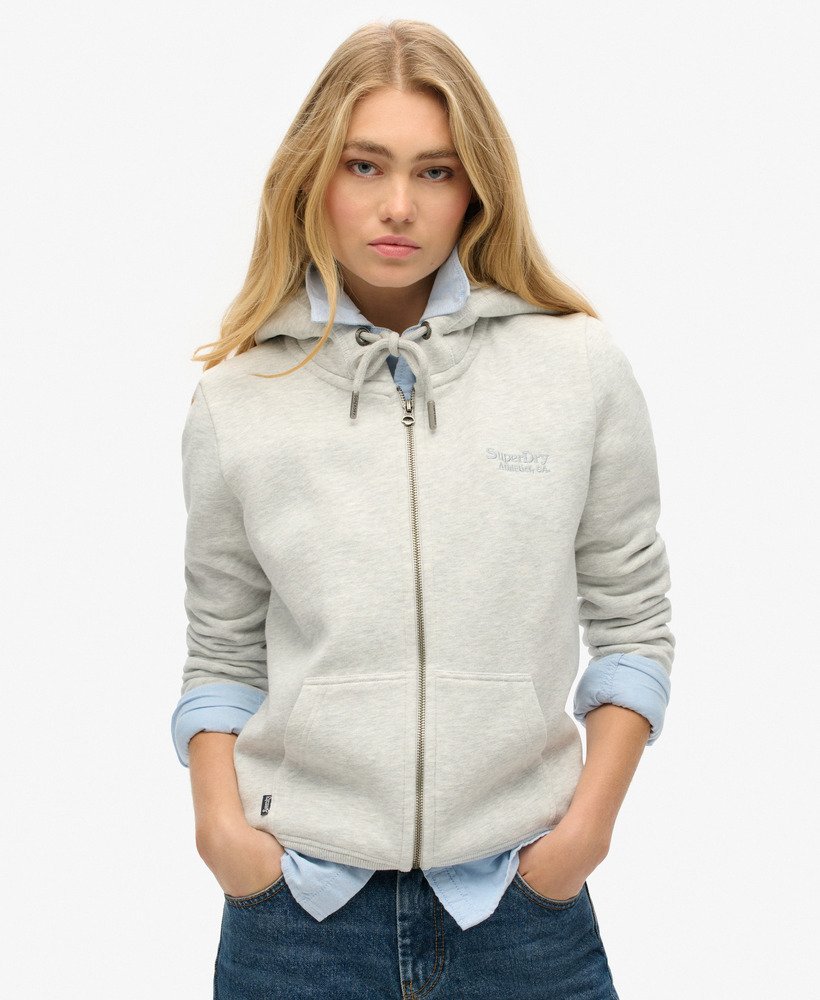 essential logo zip hoodie in glacier grey marl