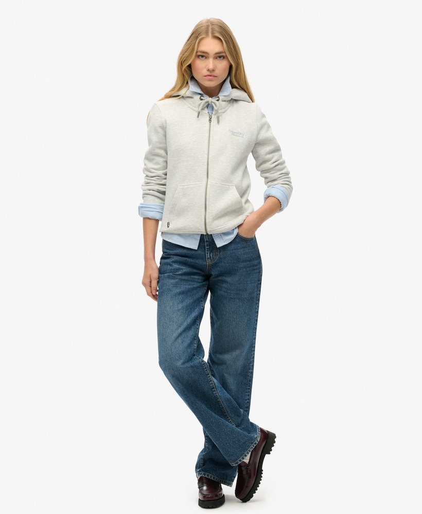 essential logo zip hoodie in glacier grey marl