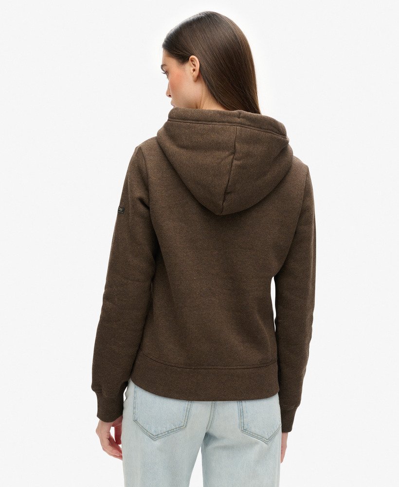 vintage itago hoodie met logo in donkerbruin gemêleerd.