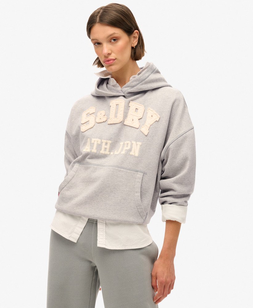 athletic essentials applique oversized hoodie in grey marl