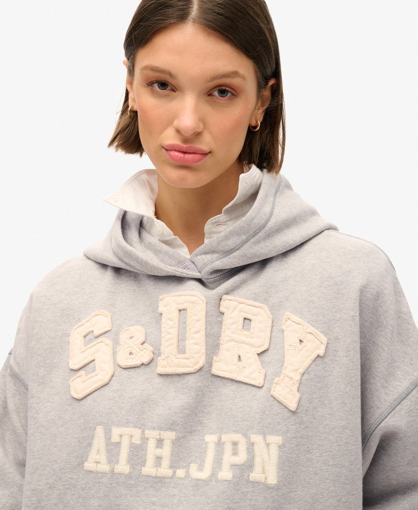 athletic essentials applique oversized hoodie in grey marl