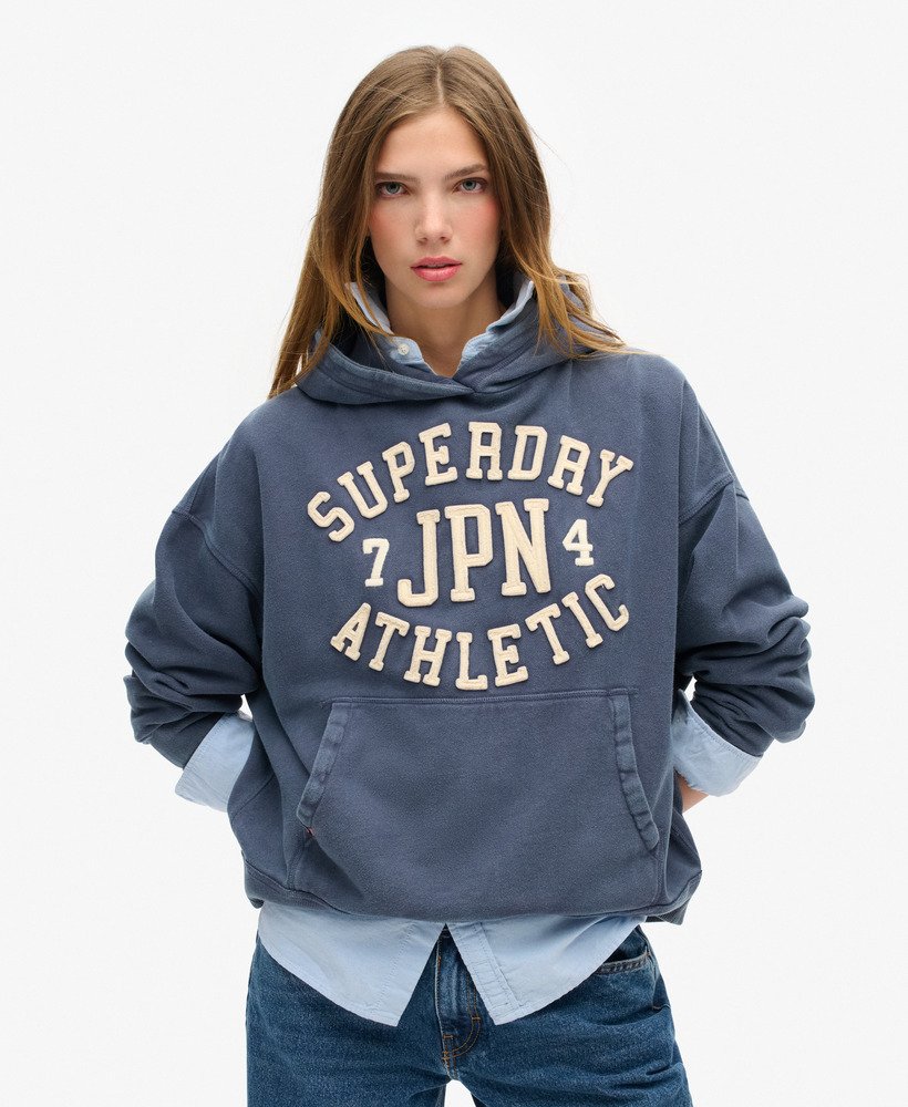 athletic essentials applique oversized hoodie in mariner navy