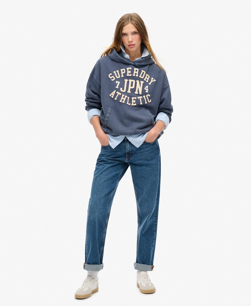 athletic essentials applique oversized hoodie in mariner navy