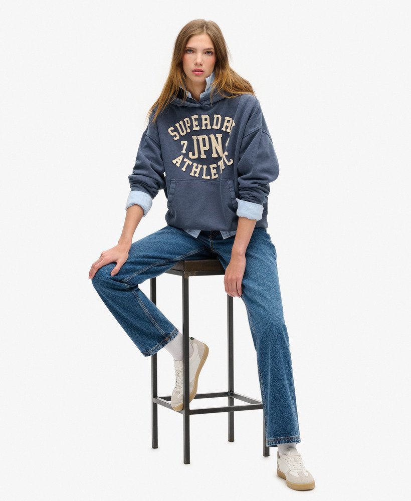 athletic essentials applique oversized hoodie in mariner navy