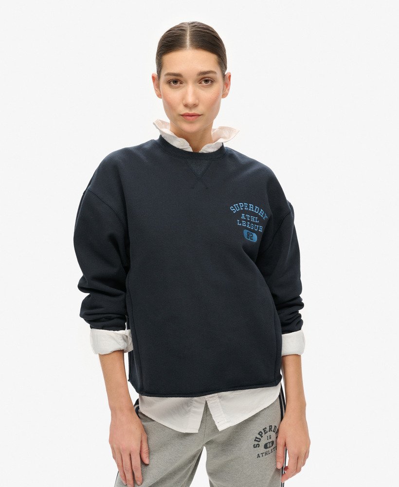 athletic essentials loose crop crew sweatshirt in eclipse navy