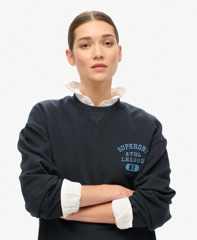 athletic essentials loose crop crew sweatshirt in eclipse navy