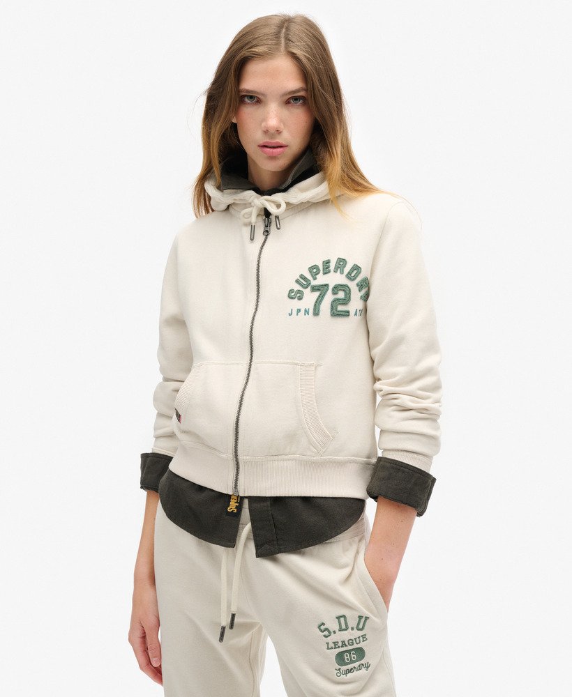 athletic essentials relaxed crop zip-hoodie in turtledove cream