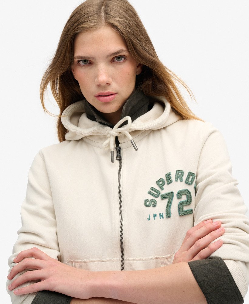 athletic essentials relaxed crop zip-hoodie in turtledove cream