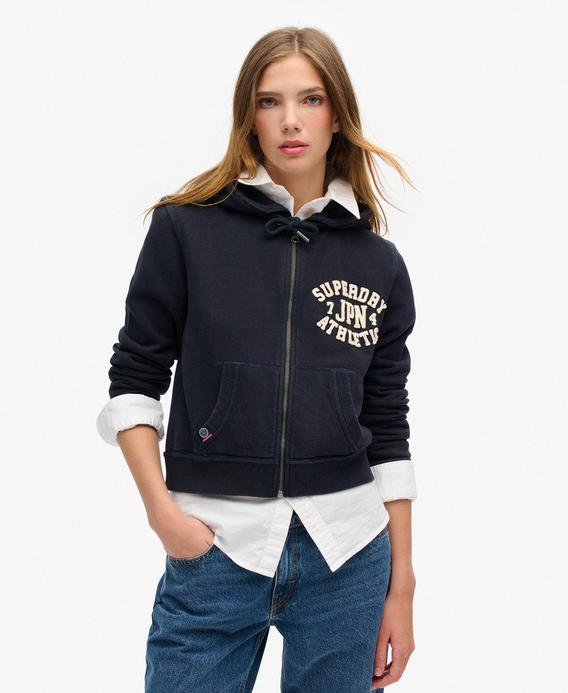 athletic essentials relaxed crop zip-hoodie in eclipse navy