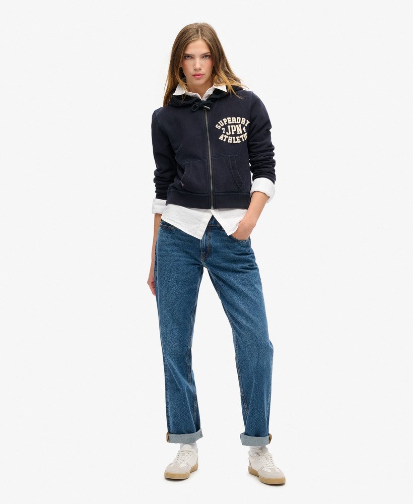 athletic essentials relaxed crop zip-hoodie in eclipse navy