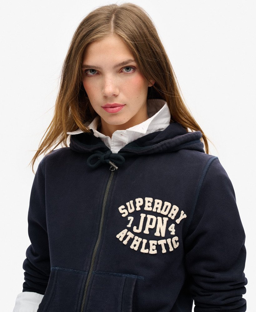 athletic essentials relaxed crop zip-hoodie in eclipse navy