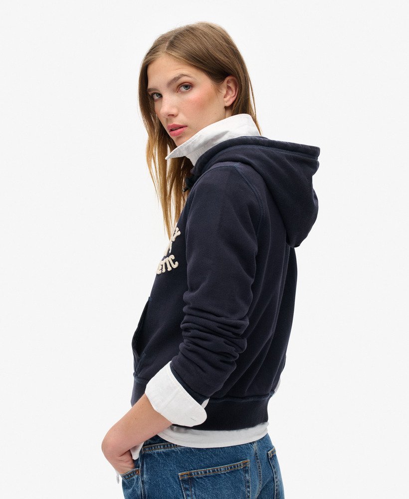 athletic essentials relaxed crop zip-hoodie in eclipse navy