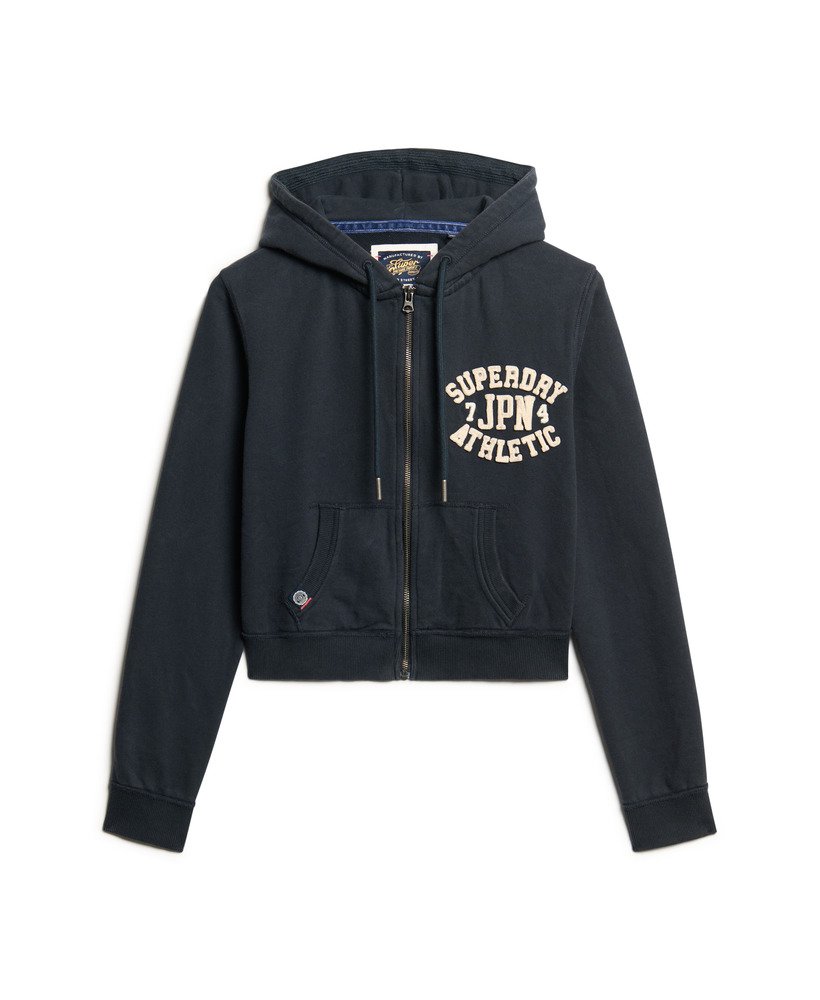 athletic essentials relaxed crop zip-hoodie in eclipse navy