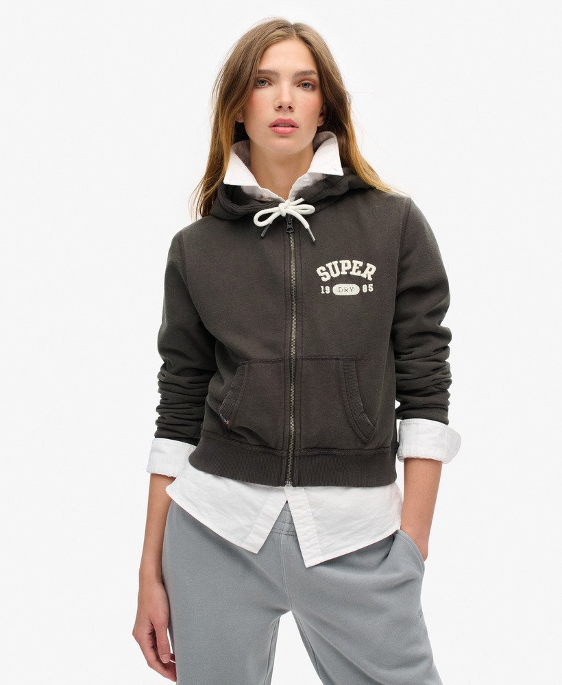 athletic essentials relaxed crop zip-hoodie in bison black