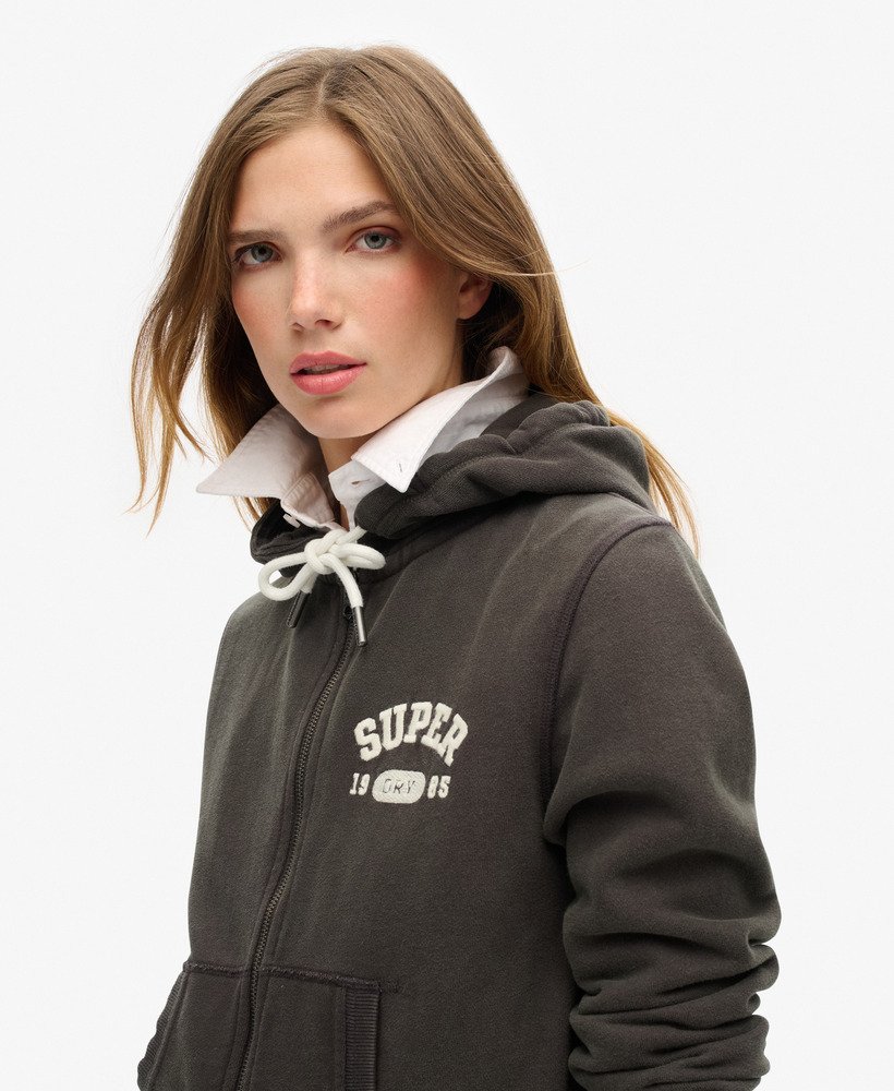 athletic essentials relaxed crop zip-hoodie in bison black