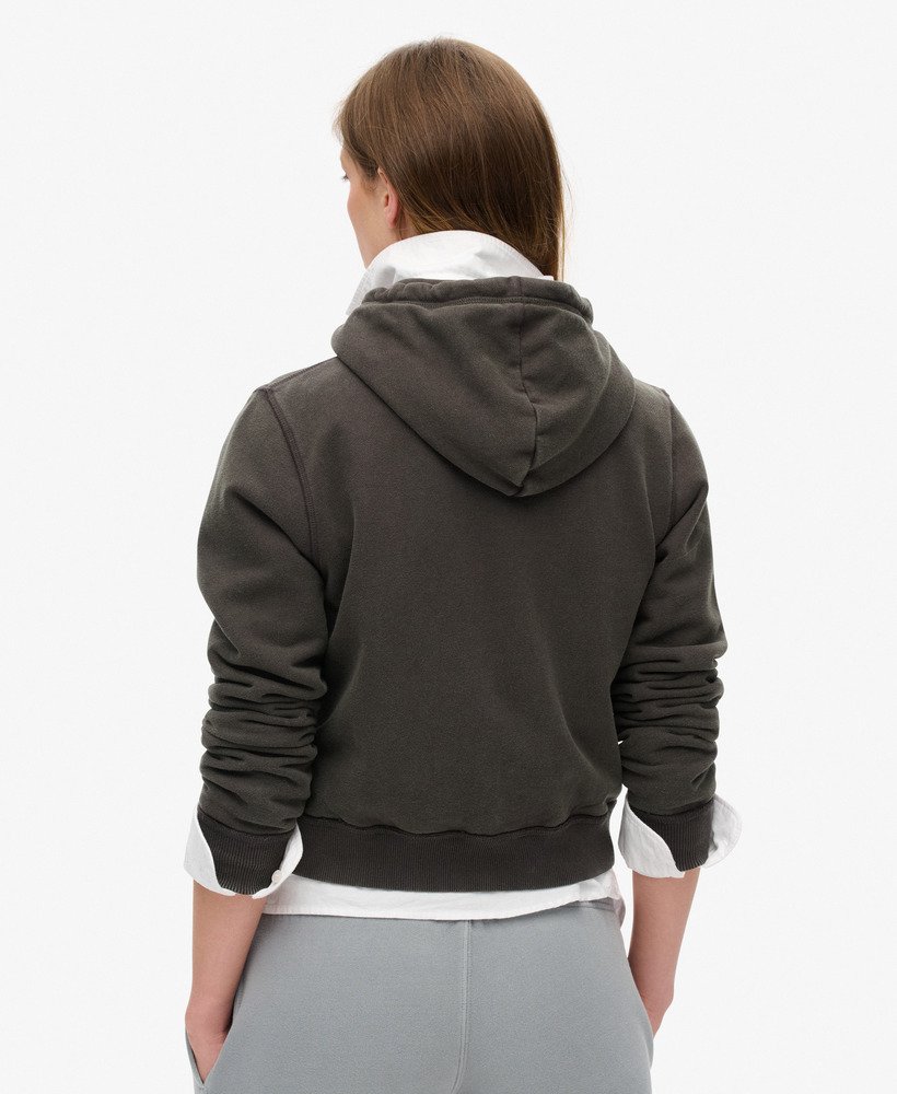 athletic essentials relaxed crop zip-hoodie in bison black