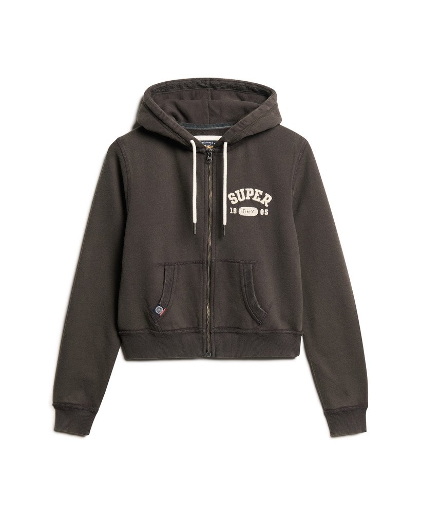 athletic essentials relaxed crop zip-hoodie in bison black