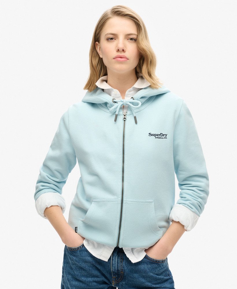 essential logo zip hoodie in winter sky blue